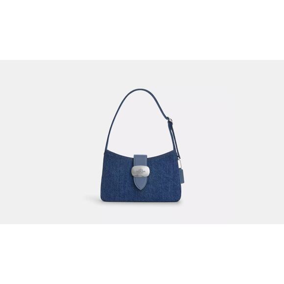 NWT Coach CAK45 Eliza Shoulder Bag In Signature Denim Silver /Indigo - Picture 5 of 8
